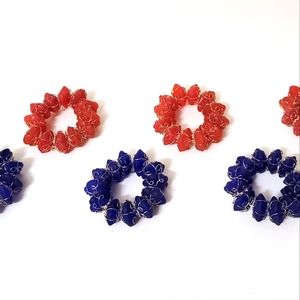 Set of 6 Red Blue Stone Napkin Rings 4th of July